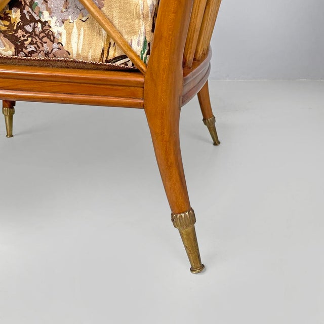 Set of Mid-Century Modern Italian Wooden Armchairs with Brown Decorated Fabric, 1960s For Sale - Image 15 of 18