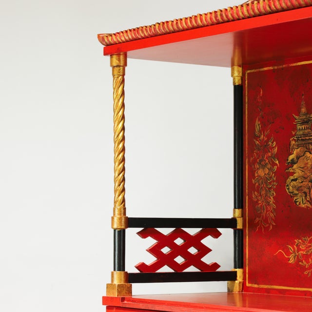 Pair of Vintage Louis XVI Style Chinoiserie Red Lacquer Display Cabinets For Sale - Image 14 of 17