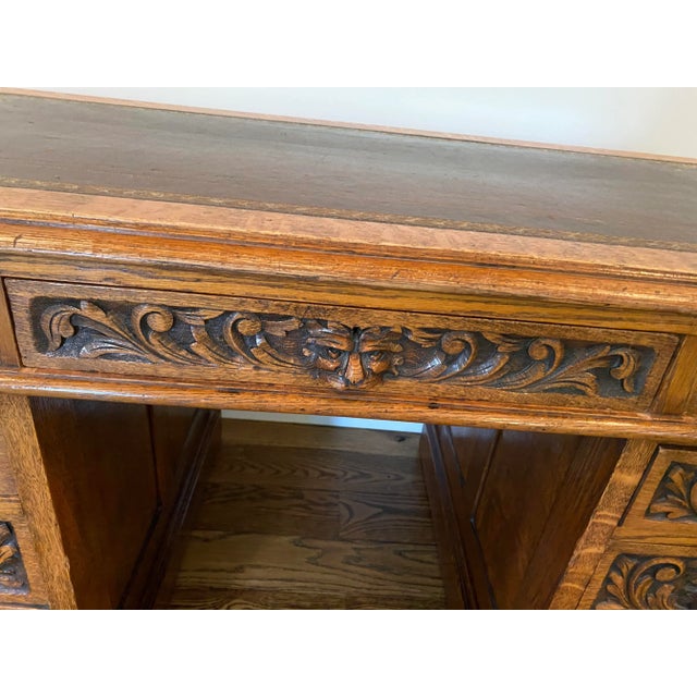 Victorian Intricately Carved Oak Kneehole Executive Desk For Sale - Image 9 of 12