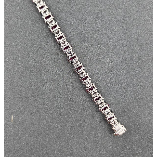 Metal 13.54 Ct Natural Ruby & Diamond Tennis Bracelet For Sale - Image 7 of 8