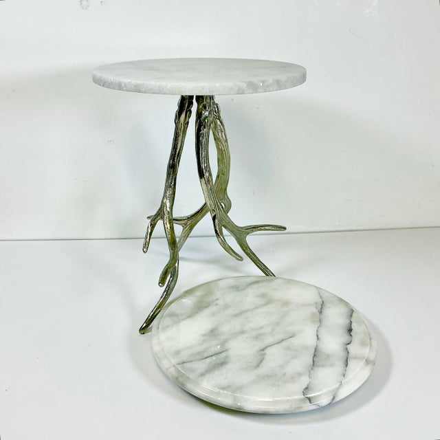Vintage Hollywood Regency Silver Plated Antlers and Marble Buffet Tiered Serving Platters.. For Sale - Image 4 of 15