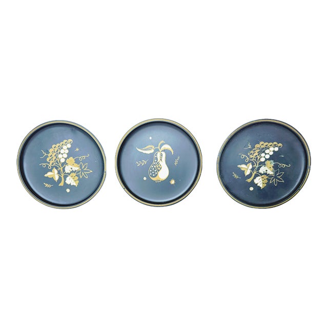 Vintage Set Midcentury Stylized Fruit Tole Trays For Sale