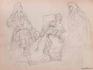 Pierre Georges Jeanniot, Figures, Original Pencil Drawing, Early 20th Century