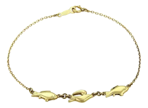 Mikimoto 18k Yellow Gold 3 Fish Charm Chain Bracelet
