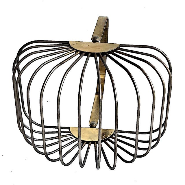 Brass Vintage Art Deco Style Wire Bread/Fruit Basket in Stainless Steel and Brass Plate Handle For Sale - Image 8 of 12