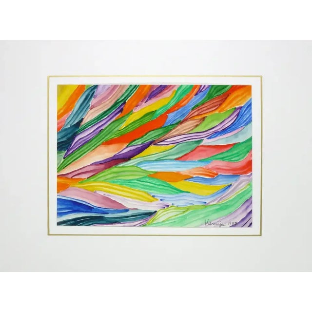 1980 "Rolling Colors" Vivid Abstract Watercolor Painting by Kemija For Sale - Image 4 of 7
