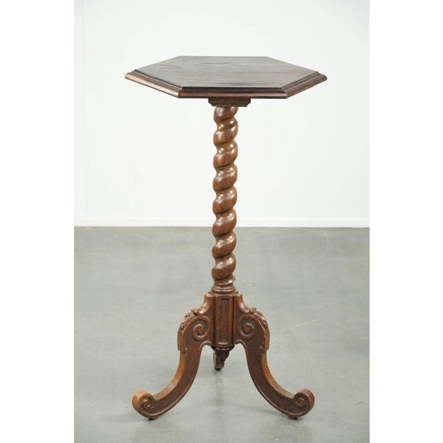 Tall Antique Oak Side Table with Wood Carving For Sale - Image 4 of 10