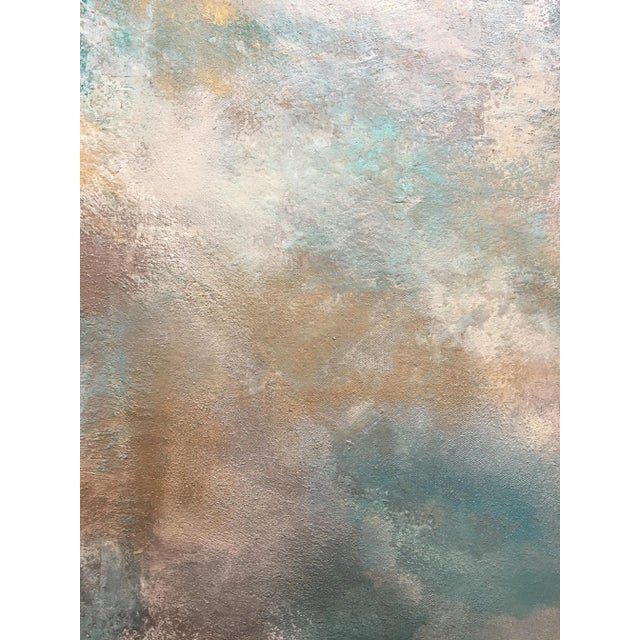 "Dream" Original Abstract Seascape Coastal Aqua Painting ~ Large Teal Green Art With Beach Sand For Sale - Image 4 of 11
