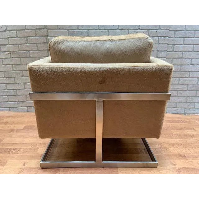 Milo Baughman for Thayer Coggin T-Back Lounge Chair Newly Reupholstered in Cowhide For Sale In Chicago - Image 6 of 13