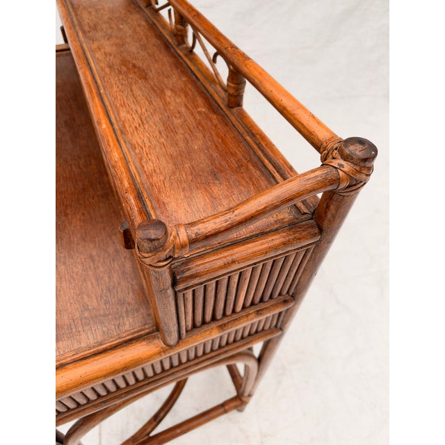 70's Vintage Hollywood Recency Style Palm Beach Bamboo & Rattan Desk, Condition is in very good condition and sturdy. 36”W...