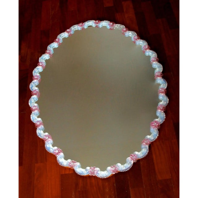 Large Iridescent Murano Glass 26 Rose Wall Mirror, Italy, 1960s For Sale - Image 14 of 14