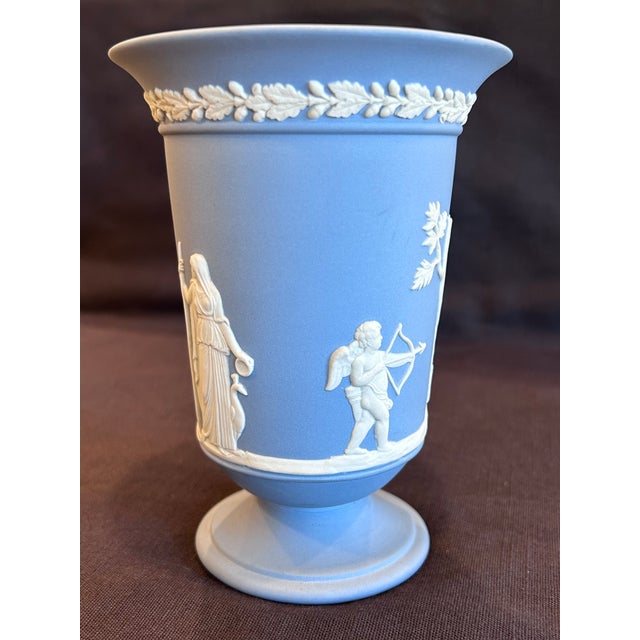 Wedgwood Mid 20th Century Wedgwood Portland Blue Jasperware Vase With Classical Relief, England For Sale - Image 4 of 13
