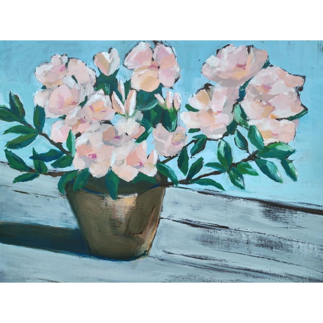 "Simple Pleasures" Contemporary Original Impressionist Style Floral Still Life Acrylic Painting by Linda McDonough For Sale