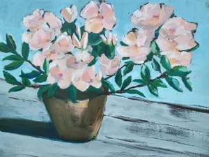 "Simple Pleasures" Contemporary Original Impressionist Style Floral Still Life Acrylic Painting by Linda McDonough