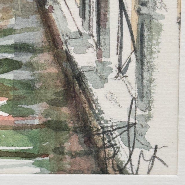 Original watercolor painting depicting a romantic Venice canal scene with gondola, arched bridge, and historic...