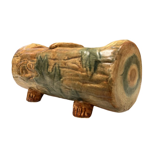 1920s Weller Pottery Faux Bois Oak Leaf Woodcraft Log Jardiniere For Sale In Jacksonville, FL - Image 6 of 10