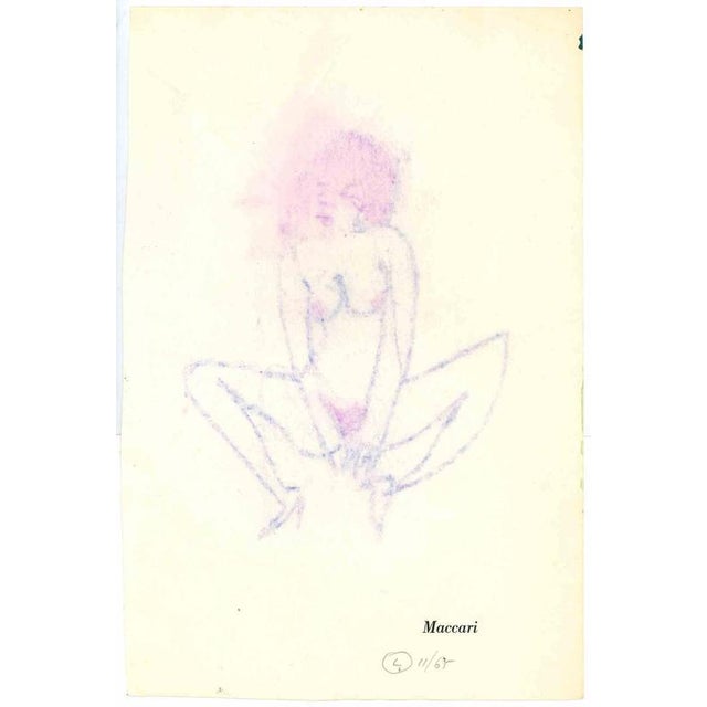 Nude is an original drawing in pastel on paper realized by Mino Maccari in the 1950s. Stamp signed on paper. Good...