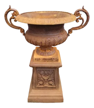 Cast Iron Vase with Ears Planter with Pedestal