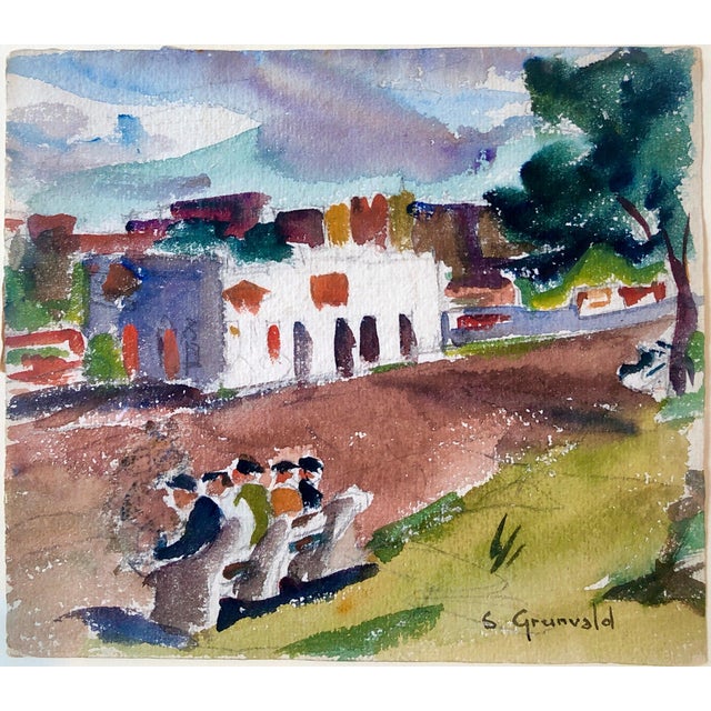 Samuel Grunvald, 1930's American WPA Modernist New York City Watercolor Painting Harlem River Dr, c.1938 For Sale