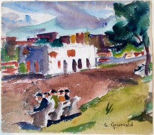 Samuel Grunvald, 1930's American WPA Modernist New York City Watercolor Painting Harlem River Dr, c.1938