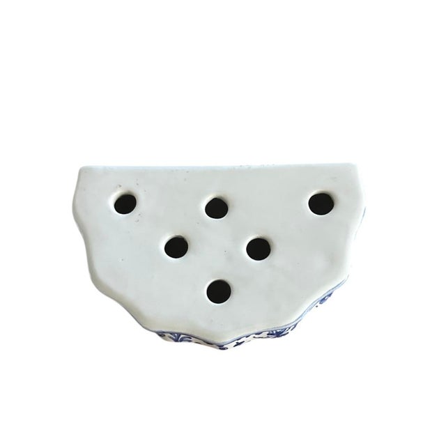 Vintage Petite Blue & White Ceramic Bough Pot / Floral Arranger / Flower Frog / Tulipiere / Wall Pocket / Vase, Made in Portugal For Sale - Image 4 of 7