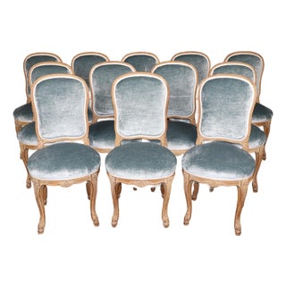 Important Set 12 Antique French Louis XV Style Distressed Carved Dining Chairs For Sale