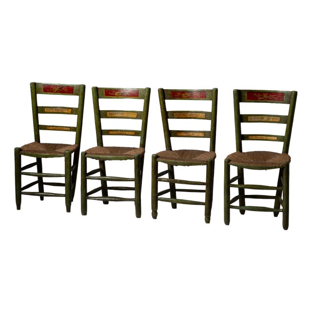 19th Century Italian Theatre Chairs in Wood and Painted with Musical Motifs, Italy, Set of 4 For Sale