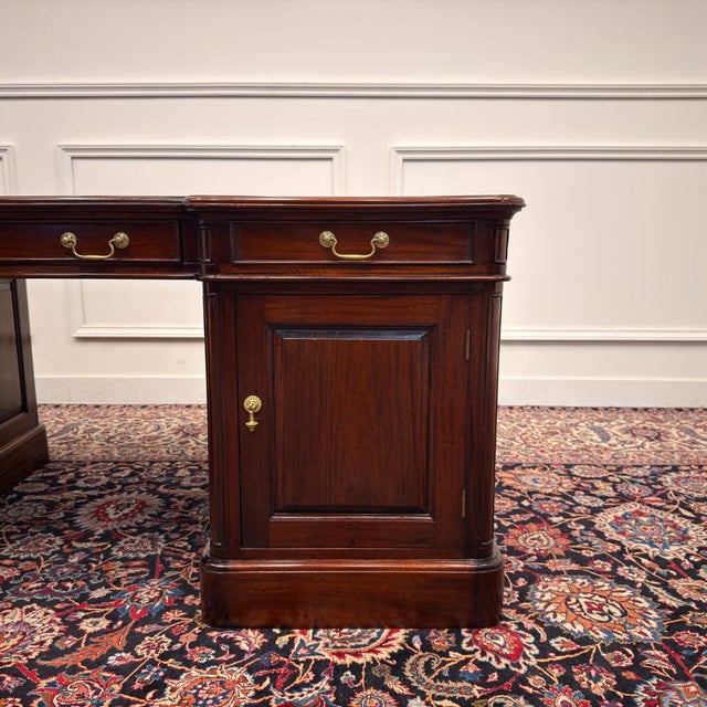 English Partner Desk with Green Leather Top For Sale - Image 11 of 18
