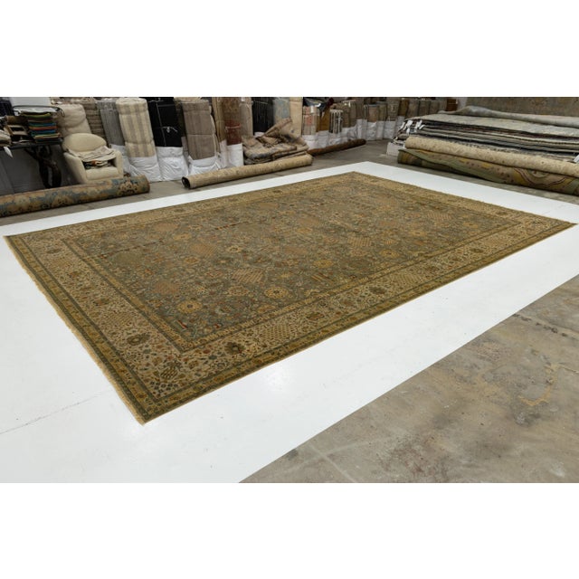 2010s Modern Tabriz Style Oversized Wool Rug in Green With Floral Design For Sale - Image 5 of 10