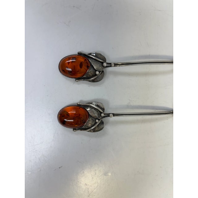 Vintage Sterling Silver and Baltic Amber Honey Spoons - A Pair For Sale - Image 4 of 10