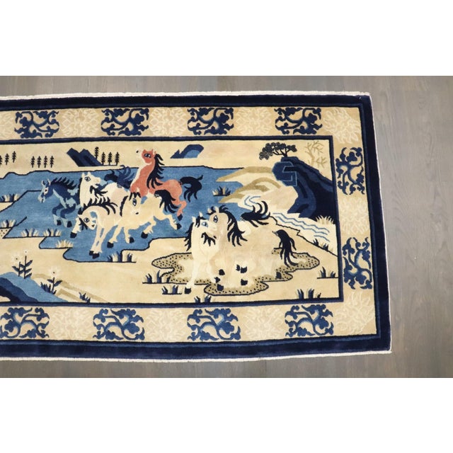 Mid 20th Century Vintage Horse Chinese Small Rug - 2'7" x 6'1" For Sale - Image 5 of 6
