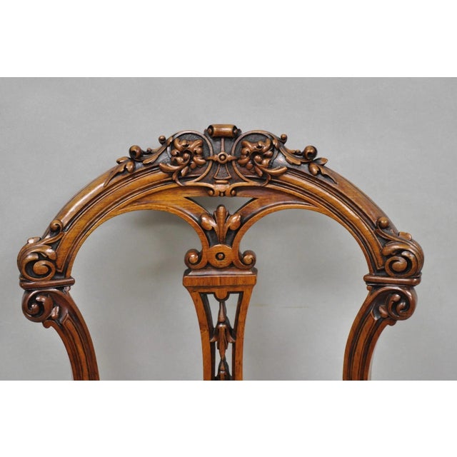 Antique Victorian Carved Walnut French Tapestry Parlor Side Chairs - Set of 4 For Sale - Image 4 of 15