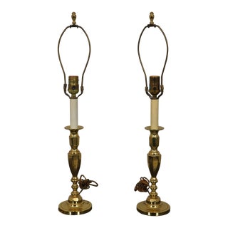 Pair Baldwin Brass Candlestick Style Table Lamps For Sale
