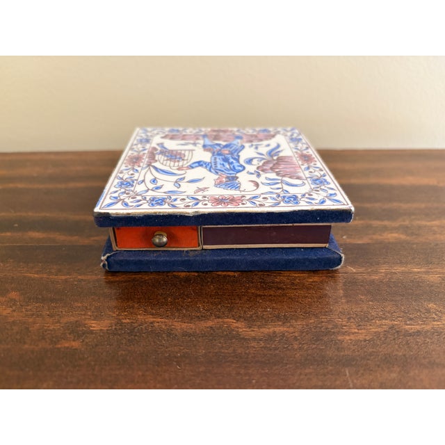 Vintage Delft Tile Matchbox Holder With Hand-Painted Birdcage Scene For Sale - Image 9 of 12