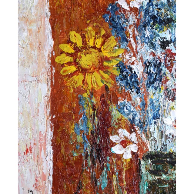 Flower Vase Unknown Artist Size: 23.5 in. x 11.5 in. Framed size: 27.5 x 15.5 inches Oil on Canvas, signed bottom left...