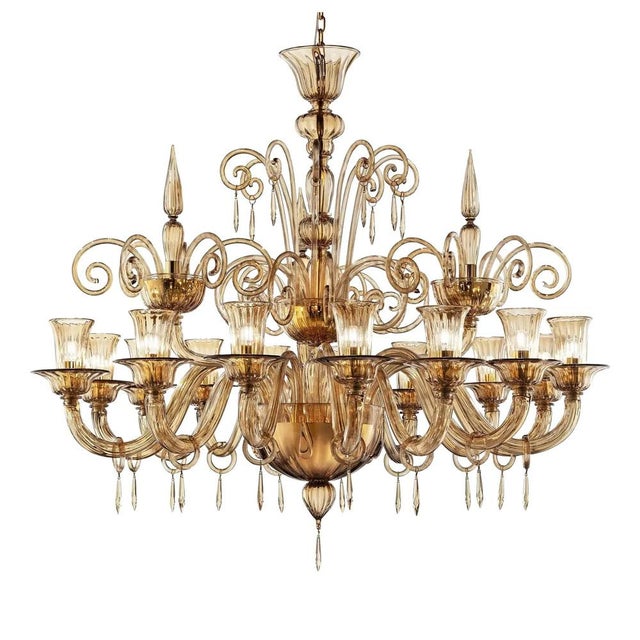 Glass Lively Curls Murano Glass Chandelier in Dark Amber by Simoeng for Simoeng For Sale - Image 7 of 7