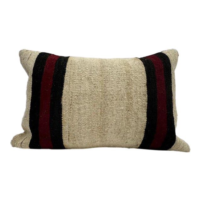 Turkish Hemp Pillow Cushion Natural Beige Red Black Pillow Cushion Cover 16" x 24" For Sale