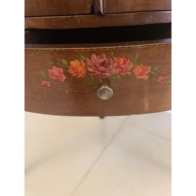 Antique Victorian Mahogany & Painted Decorated Bow Fronted Corner Display Cabinet For Sale - Image 11 of 17