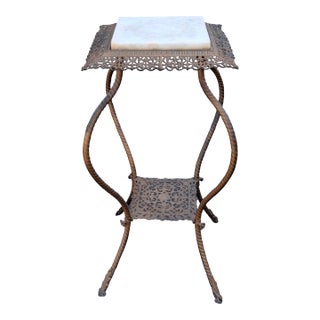 Antique Victorian Brass and Marble Fern Stand After Bradley&Hubbard, Late 19th Century For Sale