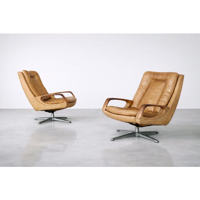 Mid-Century Modern German Leather Swivel Chairs from Carl Straub, 1950s, Set of 2 For Sale - Image 12 of 18