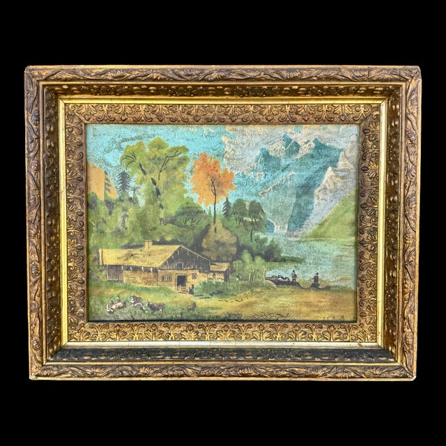 American Antique Early American S. E. Groff Landscape Oil Painting of Mountain Cabin Scene W/ Original Gold Frame For Sale - Image 3 of 10