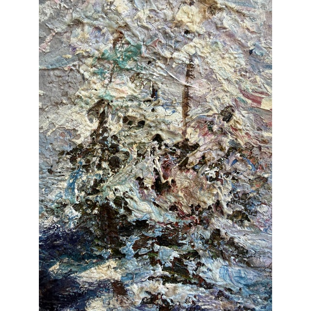 Paper Zaza Meuli Impressionist Impasto Oil Board Winter Landscape Mid Century Modern Brutalist For Sale - Image 7 of 8