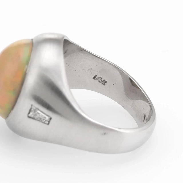 Metal Mid 20th Century Vintage Men''s Natural Opal Diamond Ring 14 Karat White Gold size 9 For Sale - Image 7 of 7