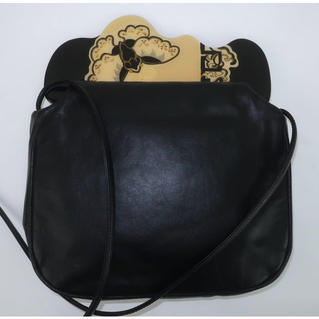 Moon Bags by Patricia Smith Needlepoint Leather & Hand Painted Lacquer Wood Handbag For Sale - Image 9 of 15