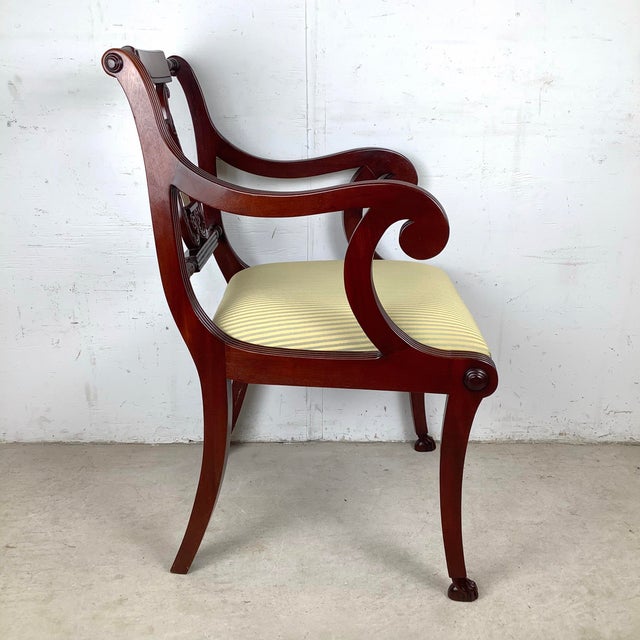 Wood Vintage Mahogany Lyre-Back Armchair With Elegant Carved Details For Sale - Image 7 of 12