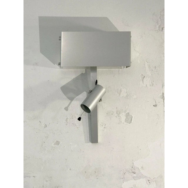 An elegant pair of "T" lighting (2 bulbs and diffuser) and directional "T-shaped, post-modernist, constructivist, silver...