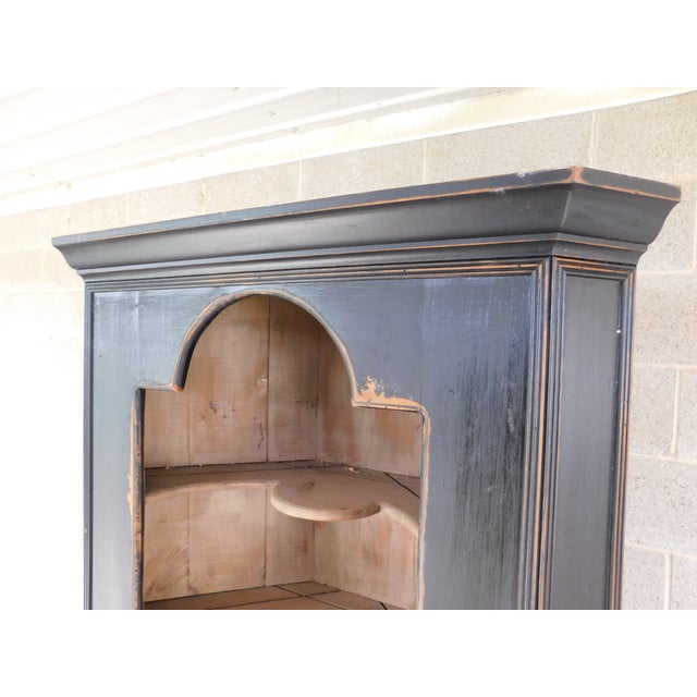Black Primitive Shaker Style Paint Distressed Corner Cabinet by Ezra G Tiffin Ohio For Sale - Image 8 of 12