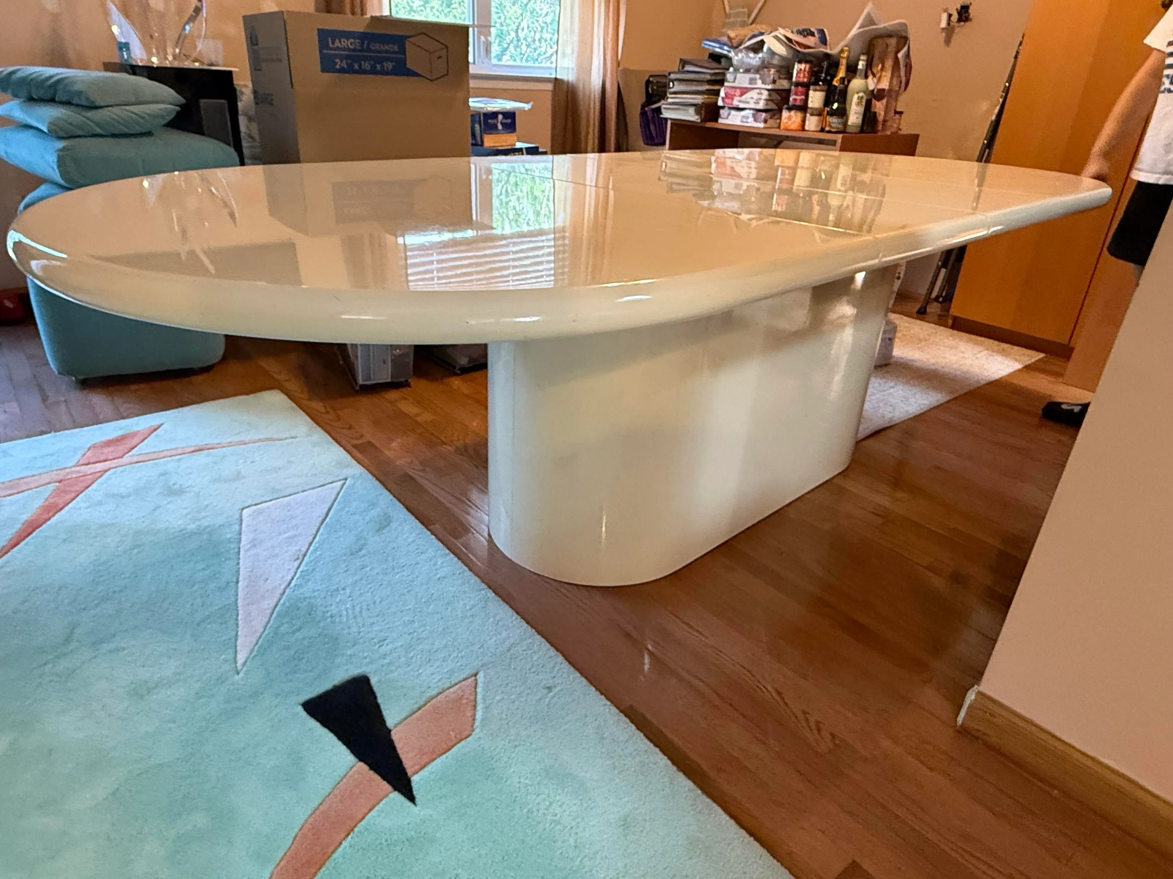 1980s Lacquer Cream Dining Table With 2 Extension Leaves | Chairish