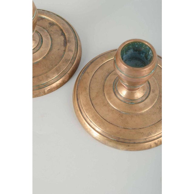 Vintage Danish Brass Candlesticks with Circular Base, 1940s, Set of 2 For Sale - Image 3 of 5