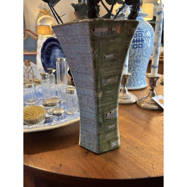Vintage Decoupage Vase With Mixed Botanical, Antique Map and Folk Art Panels For Sale - Image 4 of 6